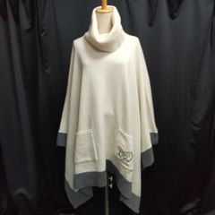 美品/日本製★papotage【パポタージュ】高級ウールポンチョ【レディースM程度/ホワイト×グレー】Tops/knit◆BJ082-f