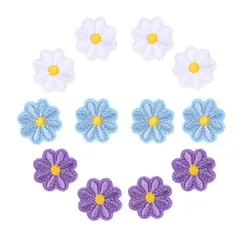 WATASHINO ワッペン アイロン アップリケ 花 2cm 12枚セット 女の子 子供 小さい 刺繍 かわいい (MIX? 紫･水色･白) [MIX? 紫･水色･白]