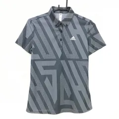 ★SALE価格★【超美品】アディダス 半袖ポロシャツ グレー×白 総柄織生地 ボタンダウン レディース L ゴルフウェア adidas