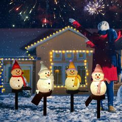 ソーラーライト 雪だるま ガーデンライト クリスマス飾り 置物ライト アウトドアソーラーライト 充電式ソーラー 屋外防水ライト クリスマス装飾ライト 自動点灯 埋め込み式 置物ライト 庭 パス 歩道 芝生 デコレーション (レッド)