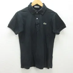 D■ラコステ/CHEMISE LACOSTE ワニ刺繍 半袖ポロシャツ【3】黒/MENS/99【中古】■