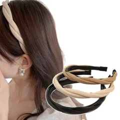 カチューシャ フェイクレザー ヘアバンド クロス ねじり ツイスト 編み込み風 ロープ風 痛くない (オフホワイト, フリーサイズ) [オフホワイト] [フリーサイズ]のサムネイル