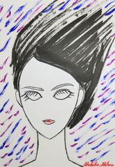 Akihiko Mihara, Salon d'Automne Award-winning artist, original drawing [beauty] Female portrait, figure drawing, line drawing, art, small piece, painting, fine art, interior, art, original artwork, miscellaneous goods, contemporary art, pencil drawing, brush pen art, portrait of a beautiful woman, ink painting, sumi-e, ink painting, art