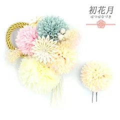 髪飾り 成人式 つまみ細工 振袖 袴 2点セット 花 菊 ちりめん 白 ピンク 紫 水色 ゴールド 組紐 房 房 パール ビーズ かすみそ No.12-0659
