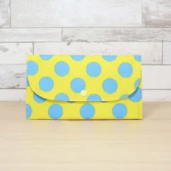 黄色地に水色ドット柄×イエロー マルチケース 母子手帳ケース／お薬手帳ケース／通帳ケース／スリムポーチ／ハンドメイド