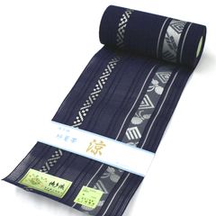 正絹　両面　半幅帯　本場筑前博多帯　紺地　証紙付✨未使用✨浴衣　夏着物 新品 博多織 紗 本場筑前 紗献上 夏用 半巾帯 正絹 日本製 半幅