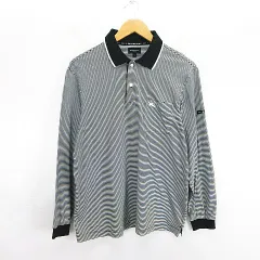 バーバリーゴルフ BURBERRY GOLF ポロシャツ 長袖 ボーダー ロゴ コットン L ブラック×ホワイト ※EKM