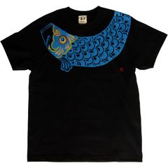 鯉のぼり柄Tシャツ ブラック 手描きで描いたこいのぼりのTシャツ