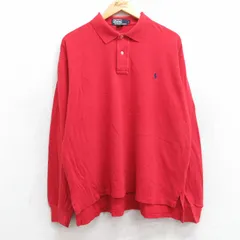 XL/古着 ラルフローレン 長袖 ブランド ポロ シャツ メンズ 90s ワンポイントロゴ 鹿の子 コットン 赤 レッド 25apr11 中古 トップス