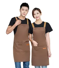 【人気商品】[DUNHE] エプロン おしゃれ 女性用 メンズ キャンバス防水エプロン 前掛け 調整可能な 男女兼用 カフェ風 保育士 大人エプロン 業務 家庭 作業 料理用 - 改良款
