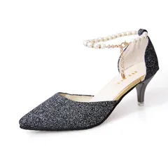 [Morris coo] レディース パンプス おしゃれ きれいめ 美脚 ハイ ヒール ピン キラキラ 結婚 式 大人 靴 お呼ばれ 大きい 靴 くつ 歩き やすい ストラップ 黒 シューズ シルバー おおきい かっこいい パ [ブラック] [25.0 cm]