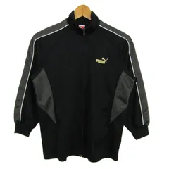 プーマ ジャージ トラックジャケット スポーツ アウター 黒 白 キッズ 男の子用 140サイズ ブラック×ホワイト×イエロー PUMA 【中古】