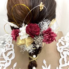 37 成人式　披露宴　卒業式　ドライフラワー　髪飾り　ヘアドレス　金箔