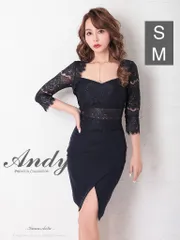 ネイビー [OK2685-B-2212] 【ANDY/アンディ】レース切替/ 7分袖/ 長袖/ 袖あり/ アシメスカート/ タイト/ ミニドレス/ キャバドレス/ ワンピース/ dress
