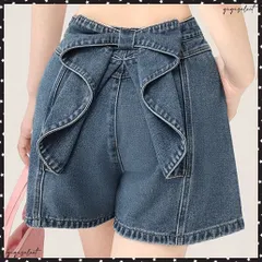 ウエストリボンデニムショートパンツ韓国風 ウォッシュデニムキュロットパンツ レディース きれいめ Aラインデニム短パン大人可愛い おしゃれショートジーンズ美脚美尻 着やせデニムパンツ 体型カバーパンツ夏 ジーパン裾広ズボン