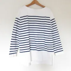 美品 Le minor ルミノア パネルボーダー 長袖 バスクシャツ カットソー チュニック サイズ1 ネイビー ホワイト レディース 古着 中古 USED