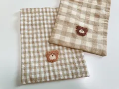 くま巾着【中】ポーチ くま 巾着 ギンガムチェック