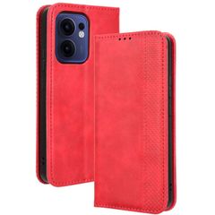 OPPO Reno13 A ケース 手帳 チェック柄 合革 レトロ 手帳 ケース 【Color】レッド