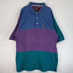 古着 80's/80年代 ヴィンテージ チャップスラルフローレン CHAPS RALPHLAUREN 半袖 ポロシャツ ロゴ 刺繍 3ボタン 猫目ボタン L  パープル マルチカラー メンズ