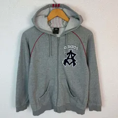 adidas アディダス ジップアップパーカー ワッペンロゴ パイピング グレー キッズサイズ 150cm Y2K 古着 スポーツMIX