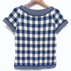 #wpc シャネル CHANEL ニット・セーター 34 紺 ベージュ 半袖 ココマーク カシミヤ チェック イギリス製 レディース [605510]のサムネイル