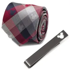 Disney ミッキー レッド ブルー プレイド ネクタイ ネクタイピン セット
