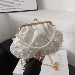 ビーズシェルバッグ（ホワイト）ショルダーバック結婚式披露宴パーティバッグ