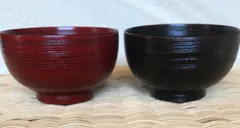 ★天然木　本漆塗り★ 刷毛目汁椀　根来　曙　各2個　計4個 セット 和食器 食器 赤　黒 天然木 天然素材 木製 ギフト