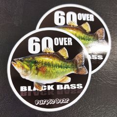 送料無料　Black bass　６０オーバー「ブラックバス　６０　OVER　リアルステッカー」（約６０ｍｍ×約６０ｍｍ）２枚セット販売🎵
