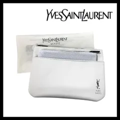 FU【YVES SAINT LAURENT】オリジナル フラット ポーチ メッシュ ポーチ付き ノベルティ ホワイト/白 YSL/イヴサンローラン BEAUTE (FU-5650)