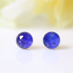 ラピスラズリ＆クリスタル 6mm 天然石 ローズカット ピアス