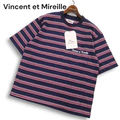 【新品 未使用】 Vincent et Mireille ヴァンソンエミレイユ ロゴ刺繍★ 半袖 ボーダー Tシャツ カットソー Sz.36　メンズのサムネイル