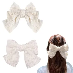 【在庫処分】レディース 大人 結婚式 成人式 ホワイト 卒業式 髪留め おしゃれ 人気 可愛い ヘアアクセサリー リボン リボン ビック レース 髪飾り 蝶結び ヘアクリップ ヘアピン 髪飾り【2個セット】バレッタ 大きめ リバレッタ Doyime