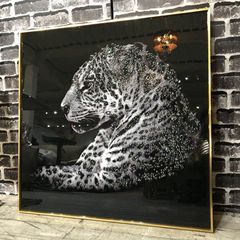 クリスタルアートパネル 水晶絵 水晶パネル 豹 パンサー 虎 モノトーン