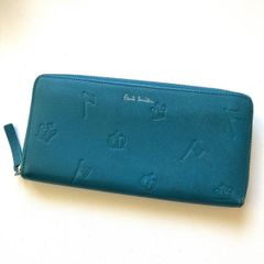 美品 ポールスミス ラウンドジップ長財布 グリーン ラビット レザー