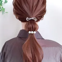 【 2点セット】シルバー リボン パール ポニーフック ヘアカフ 重ね付け ヘアアクセサリー 髪飾り メタル まとめ髪