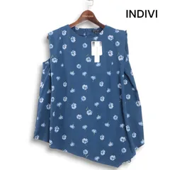 【新品 未使用】 INDIVI インディヴィ 春夏♪ フラワー アシンメトリー ノースリーブ トップス ブラウス Sz.38 レディース