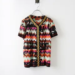 イタリア製 ミッソーニ MISSONI 幾何学 半袖 シアーシャツ ブラウス /ブラウン系 マルチカラー 羽織り 前開き【2400014249965】のサムネイル