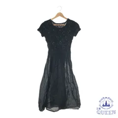 ☆美品☆ ワンピース ロングワンピース ドレスn半袖 ラウンドネック バルーンスリーブ 上部総レース 腰切り替え フレア レディース ブラック 9AR 901-7672 送料無料 古着