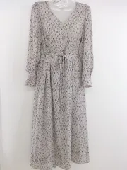 ◇ ◎ Every very nice claup 総柄 Vネック 長袖 ロング ワンピース サイズF グレー マルチ レディース  【中古】 【1208180002039】