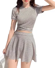 Maison de TAO メゾンドタオ 水着 ビキニ セパレート 2点 セット シャツ スカパン 体型 カバー リボン 可愛い レディース 黒( ブラック,  M)