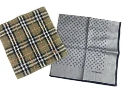 バーバリー　BURBERRY　ハンカチ　タオルハンカチ　２枚セット　グレー系　カーキ系　52×52cm　22×22cm　送料無料
