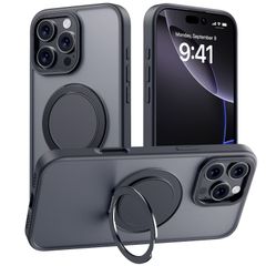 【在庫処分】iPhone 16 Pro 【多機能360度回転スタンド】Mcoifull Max ケース マグネット搭載 ワイヤレス充電 耐衝撃 マット感 半透明 指紋防止 アジャスタブルスタンド アイフォン16プロマックスケース くろ