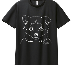 いぬイラスト/オリジナルデザイン/00300-ACT/glimmer4.4オンス ドライTシャツ/ブラック