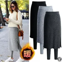 スカート付きレギンス スリットスカート 即購入OK 裏起毛 厚手 パンツ スカートレギンス レギンススカート 裏起毛 大きいサイズ スカート付きパンツ レギンス ボトムス レディース 大きいサイズ レギパンomw15