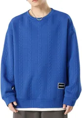 Four leaf おしゃれxスッキリ 重ね着風 メンズ トレーナー トップス カットソー 長袖 スウェット 長袖tシャツ ストリート系 ロンティー レイヤード 丸首 エンボス加工 無地(ブルー,  XL)