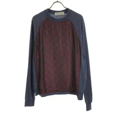 トーガアーカイブス 日本製 ペイズリー柄 長袖 切替 カットソー 48 ブルー×レッド TOGA ARCHIVES メンズ