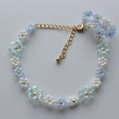 【S-1】ビーズリング・ブレスレットセット　みずいろ