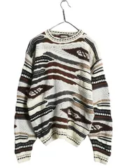 【お得なクーポン配布中!】 90s BACHRACH 3D 立体編み デザイン ニット セーター メンズ L / オールド アクリル 総柄 長袖ニット マルチカラー プルオーバー ゆったり