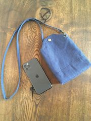 岡山デニム　スマホポシェット　　スマホショルダー　スマホポーチ　 インディゴ